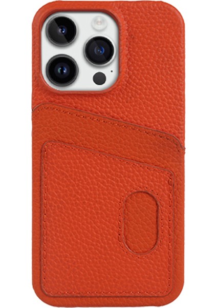 Iphone 13 Pro Max Telefon Kılıfı Için Litchi Doku Telefon Kılıfı Çift Kart Yuvaları Orijinal Cowhide Deri+Pc Kapak-Orange (Yurt Dışından)