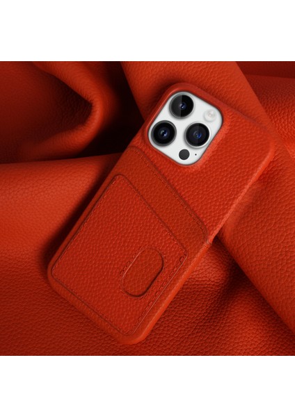 Iphone 13 Pro Max Telefon Kılıfı Için Litchi Doku Telefon Kılıfı Çift Kart Yuvaları Orijinal Cowhide Deri+Pc Kapak-Orange (Yurt Dışından) fırsatları