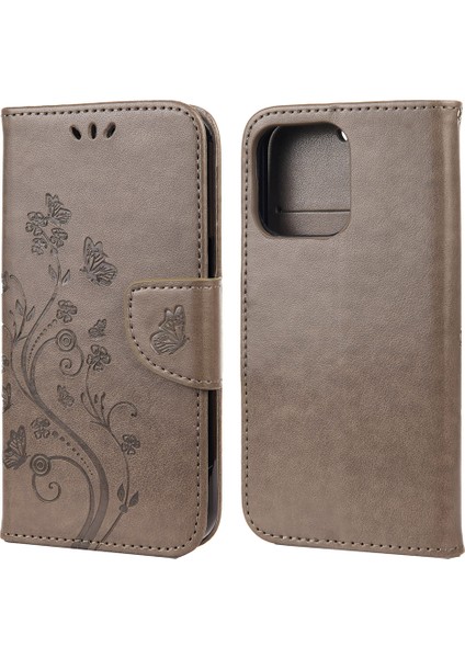 Iphone 13 Pro Telefon Kılıfı Için Çok Yolda Koruyucu Kelebek Çiçek Deri Deri Cüzdan Telefon Stand Kılıfı 6.1 Inç-Grey (Yurt Dışından)