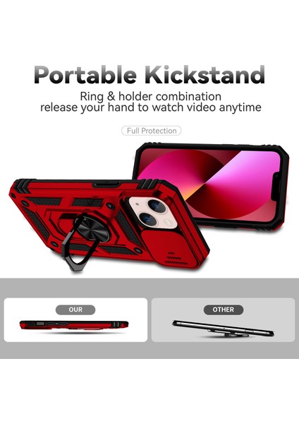 Iphone 13 Mini Telefon Kılıfı Için 5.4 Inç Cep Telefonu Kapak Slayt Kamera Koruma Halkası Kickstand Hibrid Pc+Tpu-Red (Yurt Dışından) fiyatları