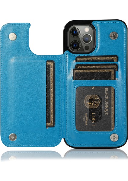 Iphone 13 Pro Telefon Kılıfı Pu Deri Kaplamalı Tpu Çift Manyetik Düğmeler Baskılı Çiçek Kickstand Card Tutucu Scratch-Dayanıklı 6.1 Inç-Dark Mavi (Yurt Dışından)