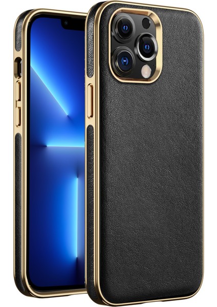 Iphone 13 Pro Telefon Kılıfı 6.1 Inç Pu Deri Kaplamalı Tpu Telefon Kabuğu Kılıfı Iş Elektrografi Anti-Fingerprint Mobil-Black (Yurt Dışından)