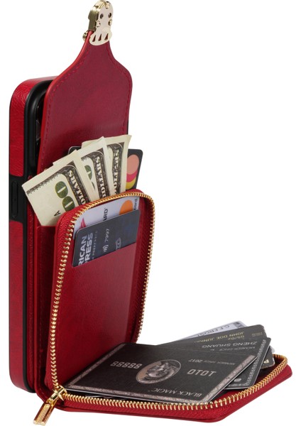 Iphone 13 Mini Telefon Kılıfı 5.4 Inç Crossbody Card Tutucu Pu Deri Kaplamalı Tpu Kickstand Fermuar Kapak-Kırmızı (Yurt Dışından) fiyatları