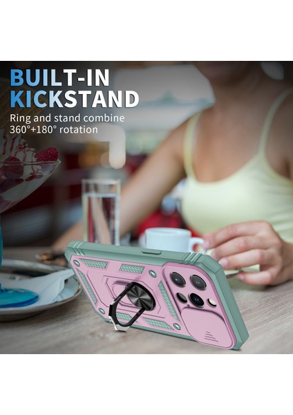 Iphone 13 Pro Max Telefon Kılıfı Için 6.7 Inç Kart Sürgülü Kamera Kapağı Tasarım Pc+Tpu Dahili Kickstand-Pink/yeşil ile Telefon Kılıfı (Yurt Dışından) fiyatları