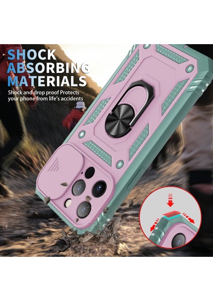 Iphone 13 Pro Max Telefon Kılıfı Için 6.7 Inç Kart Sürgülü Kamera Kapağı Tasarım Pc+Tpu Dahili Kickstand-Pink/yeşil ile Telefon Kılıfı (Yurt Dışından) modelleri