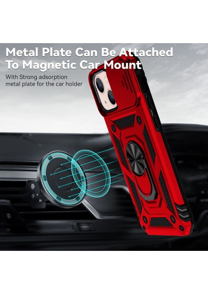 Iphone 13 Mini Telefon Kılıfı Için 5.4 Inç Cep Telefonu Kapak Slayt Kamera Koruma Halkası Kickstand Hibrid Pc+Tpu-Red (Yurt Dışından) modelleri