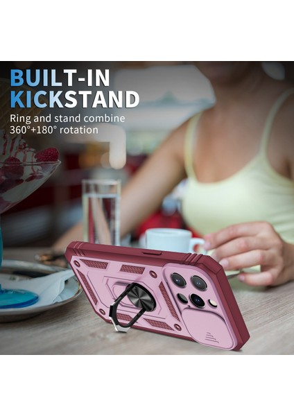 Iphone 13 Pro Max Telefon Kılıfı Için 6.7 Inç Kart Sürgülü Kamera Kapağı Tasarım Pc+Tpu Dahili Kickstand-Pink/kırmızı ile Telefon Kılıfı (Yurt Dışından) fiyatları