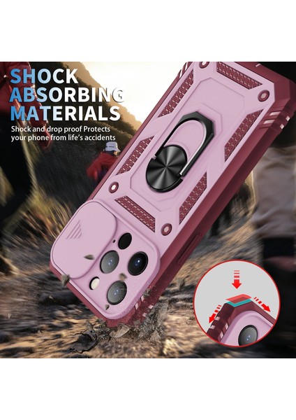 Iphone 13 Pro Max Telefon Kılıfı Için 6.7 Inç Kart Sürgülü Kamera Kapağı Tasarım Pc+Tpu Dahili Kickstand-Pink/kırmızı ile Telefon Kılıfı (Yurt Dışından) modelleri
