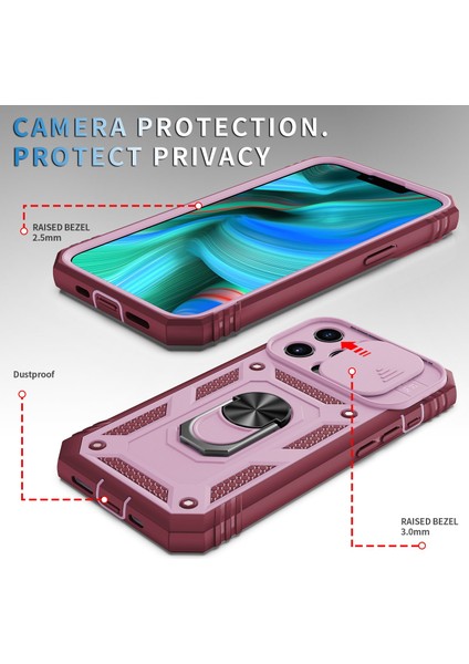 Iphone 13 Pro Max Telefon Kılıfı Için 6.7 Inç Kart Sürgülü Kamera Kapağı Tasarım Pc+Tpu Dahili Kickstand-Pink/kırmızı ile Telefon Kılıfı (Yurt Dışından) fırsatları