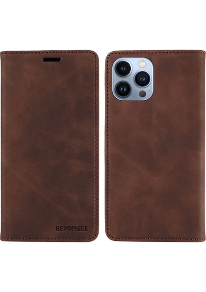Iphone 13 Pro Max Telefon Kılıfı Cüzdan Telefon Kabuğu Pu Deri Stand Kapağı Rfıd Blowantıng Telefon Vaka-Brown (Yurt Dışından)