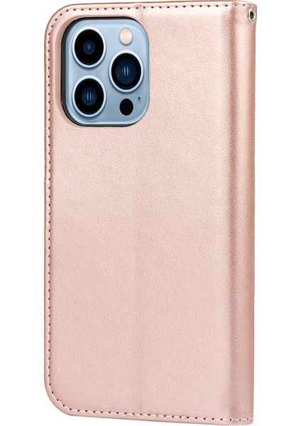 Iphone 13 Pro Telefon Kılıfı Doku Deseni Desenli Dikiş Tasarım Anti-Drop Pu Deri Cüzdan Kabuğu 6.1 Inç-Rose Altın (Yurt Dışından) modelleri