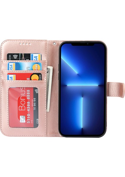 Iphone 13 Pro Telefon Kılıfı Doku Deseni Desenli Dikiş Tasarım Anti-Drop Pu Deri Cüzdan Kabuğu 6.1 Inç-Rose Altın (Yurt Dışından) fırsatları