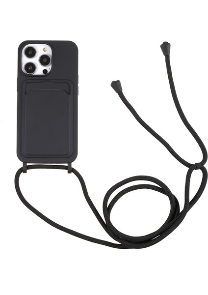 Iphone 13 Pro Max Telefon Kılıfı Sıvı Silikon Kılıf 6.7 Inç Kart Yuvası Strap-Black ile Koruyucu Telefon Kapağı (Yurt Dışından)