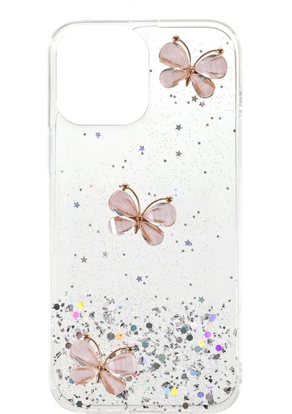 3D Kelebek Desen Pırıltılı Epoksi Tpu Cep Telefonu Kapak Kabuğu Iphone 13 Pro 6.1 Inç-Sayım (Yurt Dışından)