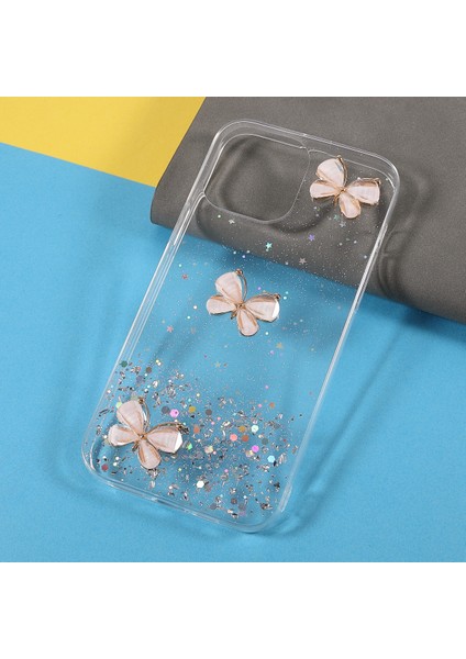 3D Kelebek Desen Pırıltılı Epoksi Tpu Cep Telefonu Kapak Kabuğu Iphone 13 Pro 6.1 Inç-Sayım (Yurt Dışından) modelleri