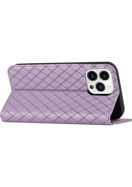 Iphone 13 Pro Telefon Kılıfı Kabartmalı Eşkenar Eşdeğer Desen Cüzdanı 6.1 Inç Folio Flip Koruyucu Kapak Litchi Doku Pu Deri Standı Kasa Rfid Engelleme-Purple (Yurt Dışından) fırsatları