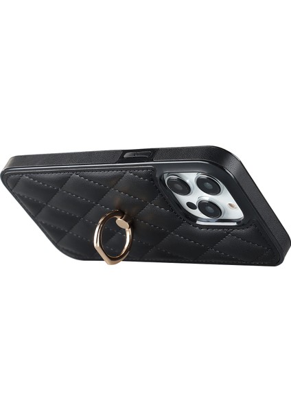 Iphone 13 Pro Max Telefon Kılıfı Pu Derisi+Tpu Telefon Kılıfı Dikiş Rhombus Ring Tutucu Kickstand Telefon Kapak Black (Yurt Dışından) fiyatları