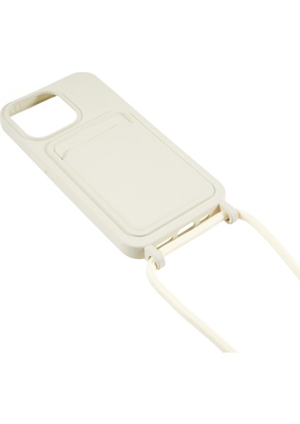 Iphone 13 Pro Max Telefon Kılıfı Sıvı Silikon Kılıf 6.7 Inç Kart Yuvası Kayış Bejli Koruyucu Telefon Kapağı (Yurt Dışından)