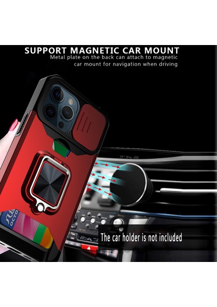 Iphone 13 Pro Telefon Kılıfı Için Şok Emici Hibrit Kapak Kabuğu, Kart Tutucusu ve Çıkarılabilir Lens Kalkanı 6.1 Inç-Mavi (Yurt Dışından) fırsatları