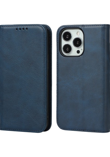 Stand Cüzdan Deri Telefon Flip Case Koruyucu Kapak Iphone 13 Pro 6.1 Inç-Dark Mavi (Yurt Dışından)