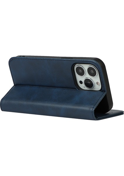 Stand Cüzdan Deri Telefon Flip Case Koruyucu Kapak Iphone 13 Pro 6.1 Inç-Dark Mavi (Yurt Dışından)