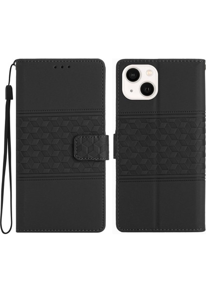 Iphone 13 Mini Telefon Kılıfı Için 5.4 Inç Retro Basılı Desen Hücre Standı Anti-Drop Cilt Dokunma Duygu Flip Deri Cüzdan Kapağı Strap-Black (Yurt Dışından)