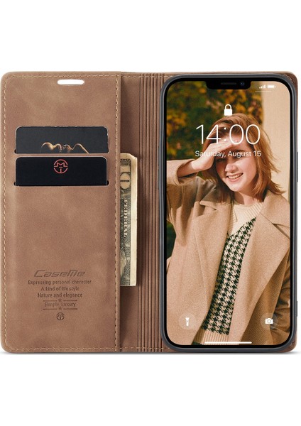 Şok Geçirmez Pu Deri Cüzdan Kabuğu, iPhone 13 Pro 6.1 Inç-Kahverengi Standı ile (Yurt Dışından) modelleri