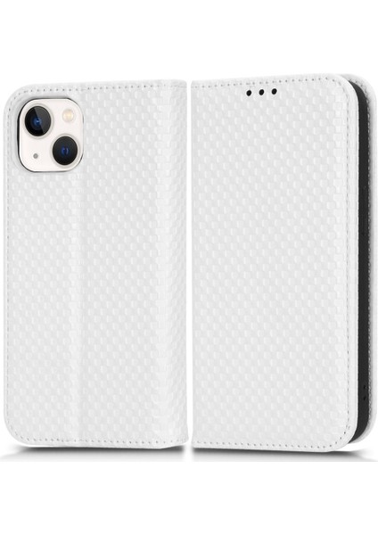 Iphone 13 Mini Telefon Kılıfı Için 5.4 Inç Izgara Doku Manyetik Otomatik Ahmed Telefon Kapağı Tam Koruma Pu Deri Cüzdan-Beyaz (Yurt Dışından)