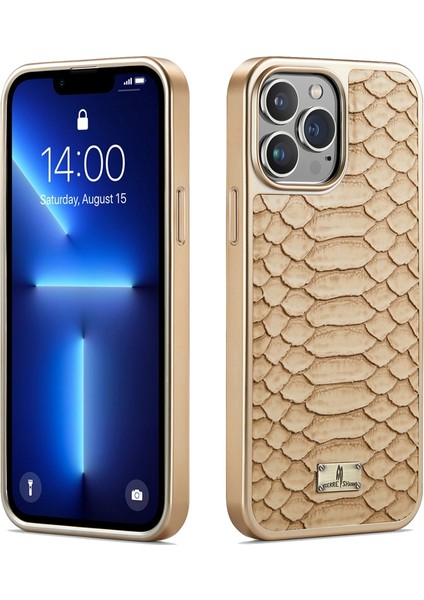 Iphone 13 Pro Max Telefon Kılıfı 6.7 Inç Slip Grip Snake Doku Pu Deri Kaplamalı Pc Arka Kabuk Elektrapan Kenar Cep Telefonu Kapak Sarı (Yurt Dışından)