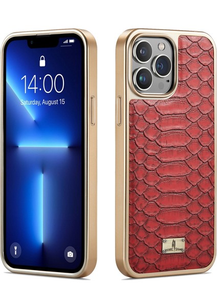 Iphone 13 Pro Max Telefon Kılıfı 6.7 Inç Slip Grip Snake Doku Pu Deri Kaplamalı Pc Arka Kabuk Elektrapan Kenar Cep Telefonu Kapak-Kırmızı (Yurt Dışından)