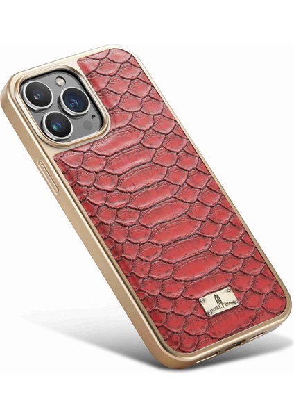 Iphone 13 Pro Max Telefon Kılıfı 6.7 Inç Slip Grip Snake Doku Pu Deri Kaplamalı Pc Arka Kabuk Elektrapan Kenar Cep Telefonu Kapak-Kırmızı (Yurt Dışından) fırsatları