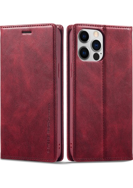 Iphone 13 Pro Max Telefon Kılıfı 6.7 Inç Rfıd Engelleme Manyetik Kapatma Cep Telefonu Kapağı Flip Cüzdan Stand Koruyucu Kabuk-Kırmızı (Yurt Dışından)