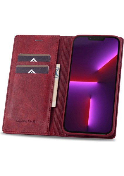 Iphone 13 Pro Max Telefon Kılıfı 6.7 Inç Rfıd Engelleme Manyetik Kapatma Cep Telefonu Kapağı Flip Cüzdan Stand Koruyucu Kabuk-Kırmızı (Yurt Dışından) fiyatları