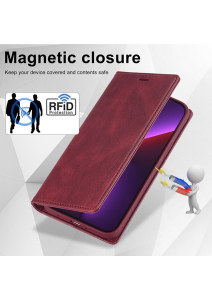 Iphone 13 Pro Max Telefon Kılıfı 6.7 Inç Rfıd Engelleme Manyetik Kapatma Cep Telefonu Kapağı Flip Cüzdan Stand Koruyucu Kabuk-Kırmızı (Yurt Dışından) fırsatları