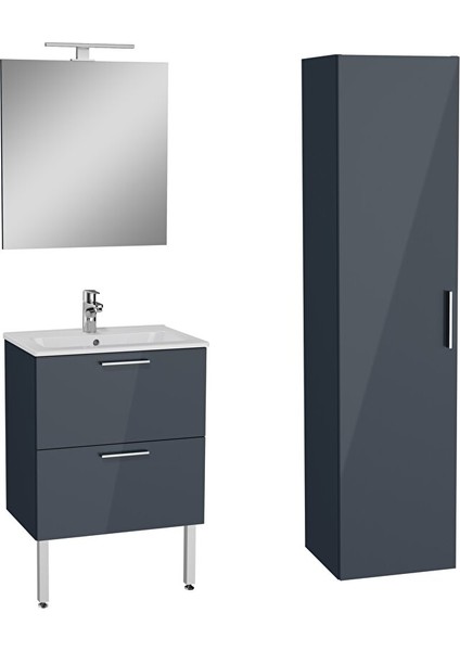 Banyo Mobilyası Seti ve Boy Dolabı, Antrasit , 60 Cm, Çekmeceli, Ayaklı