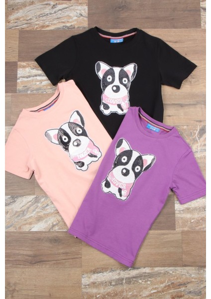 Pul Payet Köpek Desenli Çocuk T-Shirt (C22-90600)