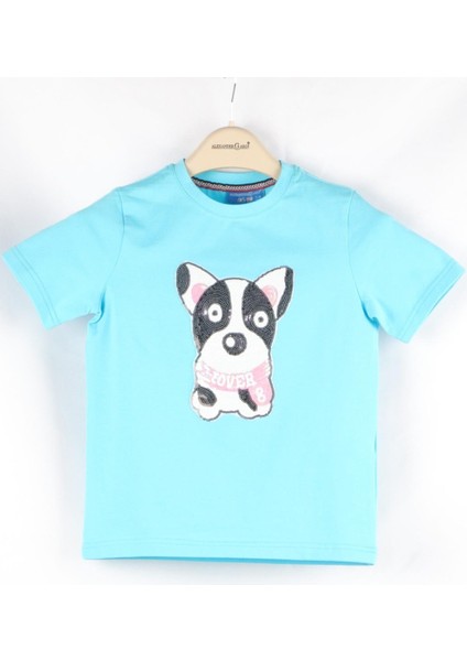 Pul Payet Köpek Desenli Çocuk T-Shirt (C22-90600)