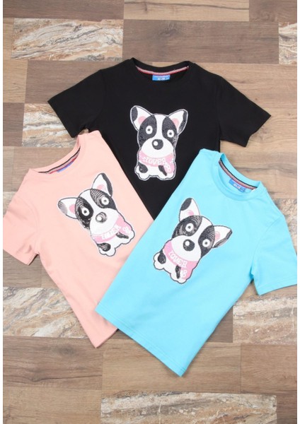 Pul Payet Köpek Desenli Çocuk T-Shirt (C22-90600)