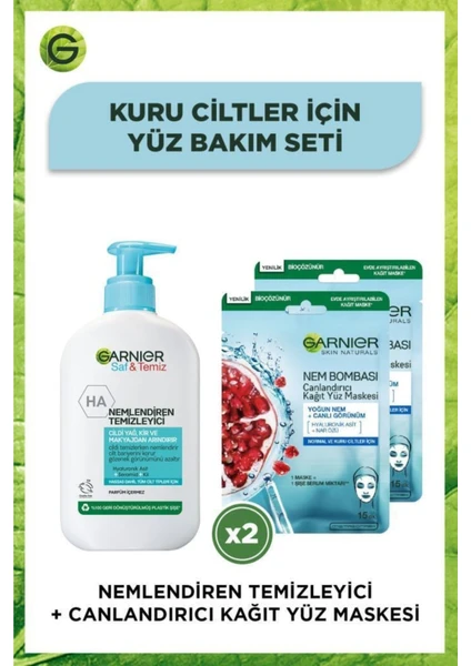 Nemlendiren Temizleyici 250 ml ve Yüz Maskesi Nem Bombası Canlandırıcı 28 gr x 2 Adet