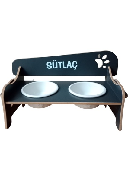 Özel Isimli Seramik Kaseli Ahşap Kedi-Köpek Mama ve Su Kabı Stantı fiyatları