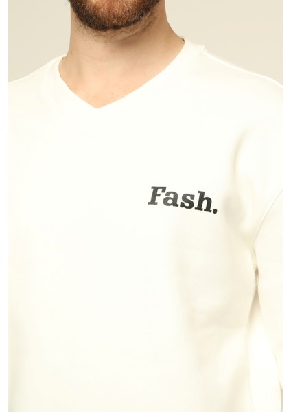 Ekru V Yaka Sweatshirt