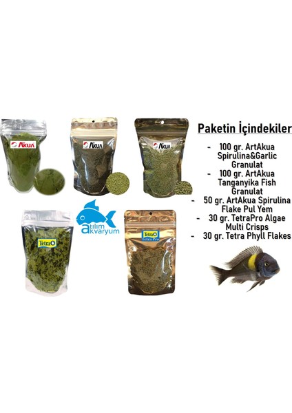 Tropheus Balığı Yemleri 5li Paket (Tetrapro, Tetraphyll, Artakua Spirulina...)