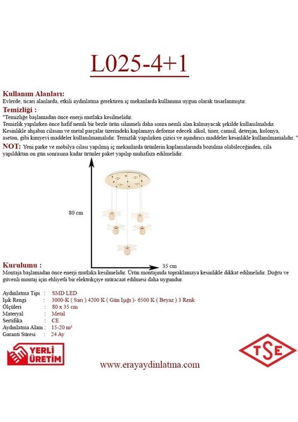 L025-4+1 5li Sarkıt LED Avize