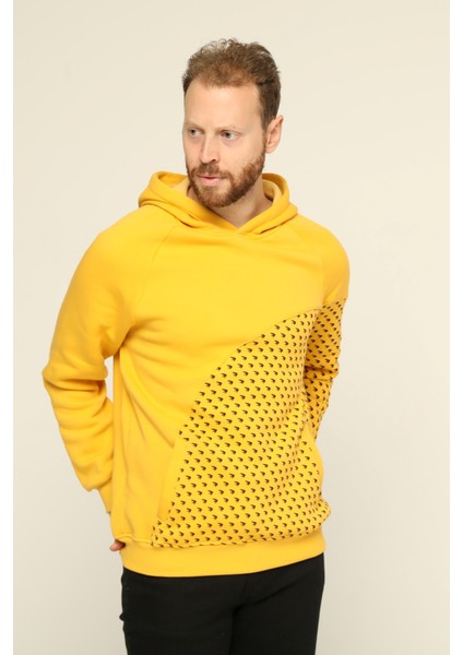 Kapşonlu Baskılı Kanguru Cepli Sweatshirt