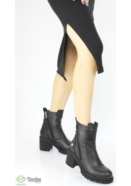 Mammimia Kadın Hakiki Deri Kalın Platform Topuklu Ortopedik Çift Fermuarlı Klasik Bot M24/KB1785Y