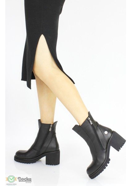 Mammimia Kadın Hakiki Deri Kalın Platform Topuklu Ortopedik Çift Fermuarlı Klasik Bot M24/KB1785Y indirimleri