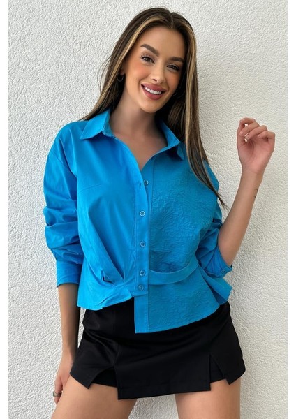 Kadın Oversize Kabartma Desenli Asimetrik Gömlek