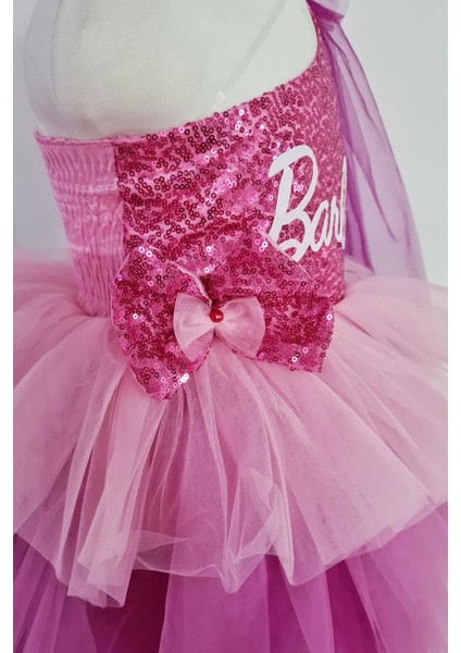 Tek Omuz Barbie Kostümü - Barbi Elbise- Barbie Elbise Barbie Cosplay - Pembe Elbise Balo Kostümü