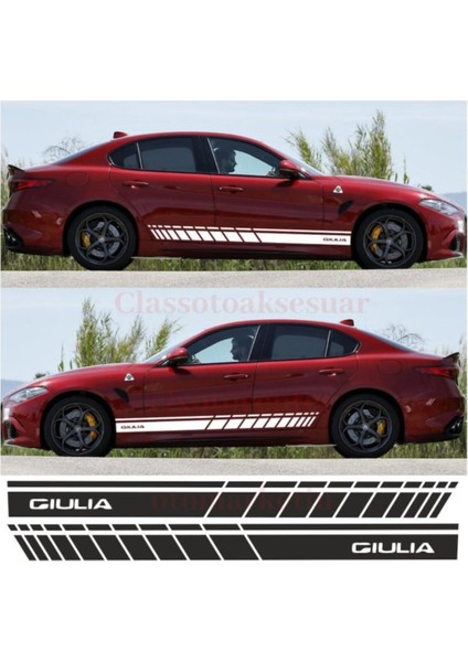 Alfa Romeo Giulia Için Uyumlu Aksesuar Oto Yan Şerit Sticker Beyaz Uzunluk 175 cm