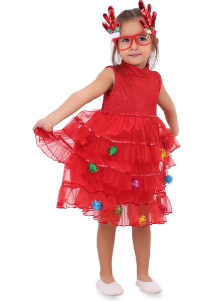 Noel Kız Çocuk Abiyesi - Çam Ağacı Çocuk Elbise - Noel Elbise fiyatları